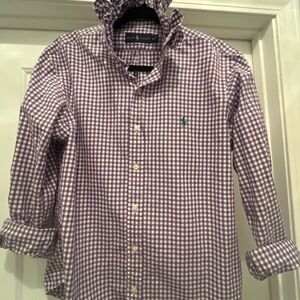 Upcycled Ralph Lauren Purple Gingham Button-Down Shirt with Green Pony